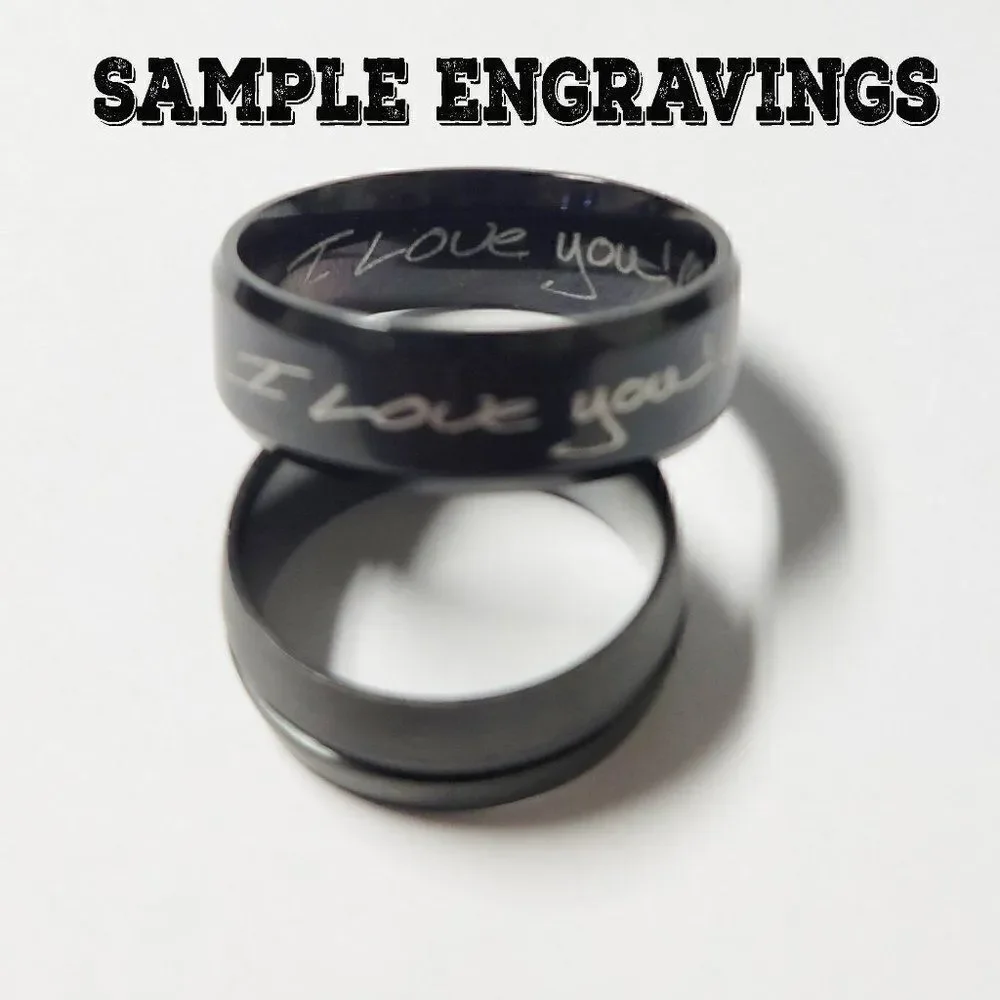 Men's Blue Chain Spinner Promise Ring - Guy's Fidget Ring - Anxiety Ring For Men